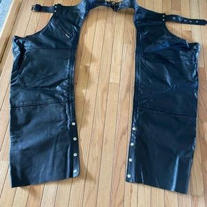 Mens Black Leather Chaps, worn only twice, Redline 2XL.